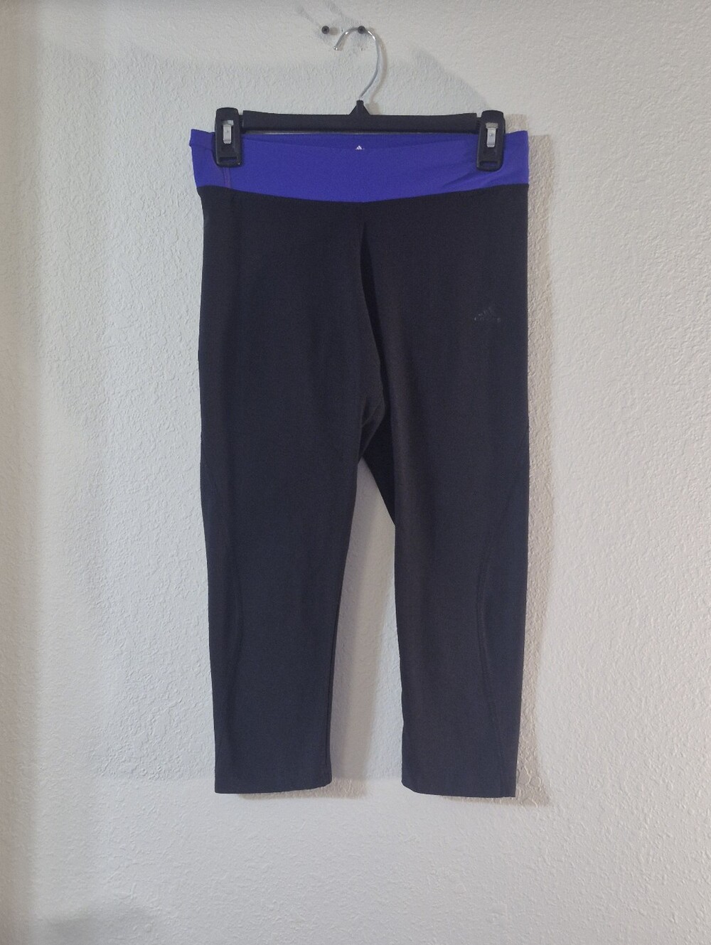 adidas Black Capri Leggings with Purple Waistband